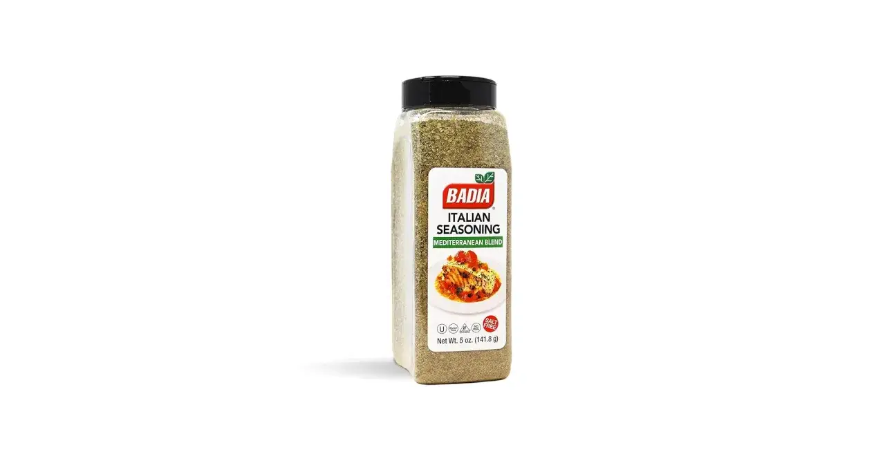 Botella de condimento italiano Badia, mezcla mediterr&aacute;nea, ideal para dar sabor a tus platos.